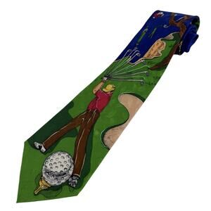 Nicole Miller Vintage 1992 Golf Golfing 100% Silk Neck Tie Sandpit Hand Seen EUC